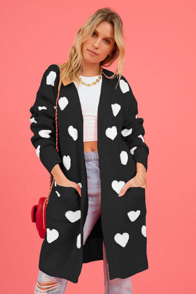 BEAUTIFUL I AM Heart Graphic Open Front Cardigan with Pockets