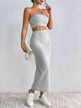 BEAUTIFUL I AM Ribbed Tube Top & Midi Skirt Dress Set