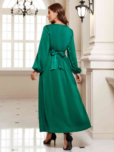 BEAUTIFUL I AM Surplice Long Sleeve Slit Midi Dress