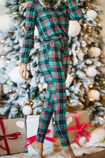 BEAUTIFUL I AM Plaid Long Sleeve Top and Pants Sleep Wear Lounge Set