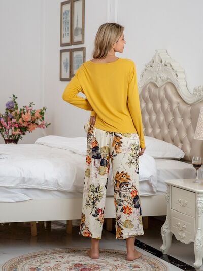 BEAUTIFUL I AM Round Neck Top and Printed Pants Lounge Sleep Wear Set