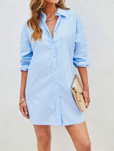 BEAUTIFUL I AM Button Up Long Sleeve Mini Shirt Dress