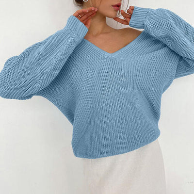 BEAUTIFUL I AM V-Neck Dropped Shoulder Long Sleeve Sweater