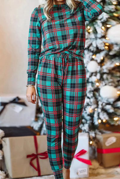 BEAUTIFUL I AM Plaid Long Sleeve Top and Pants Sleep Wear Lounge Set