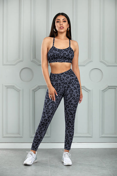 BEAUTIFL I AM Active Wear Leopard Cutout Sports Bra and Leggings Set