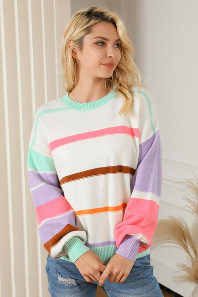 BEAUTIFUL I AM Round Neck Lantern Sleeve Sweater