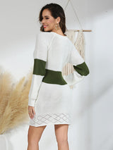 BEAUTIFUL I AM Contrast Openwork Long Sleeve Sweater Dress