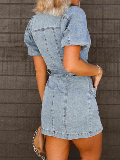 BEAUTIFUL I AM Puff Sleeve Button Up Mini Denim Dress