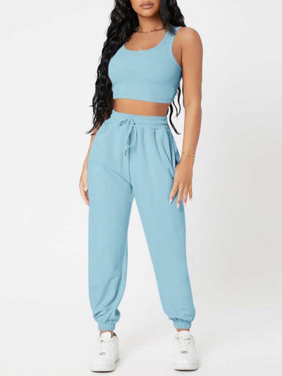 BEAUTIFUL I AM Wide Strap Top and Drawstring Joggers Set