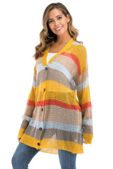 BEAUTIFUL I AM Color Block Openwork Long Sleeve Cardigan