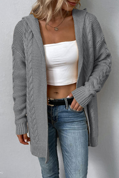 BEAUTIFUL I AM Cable-Knit Dropped Shoulder Hooded Cardigan