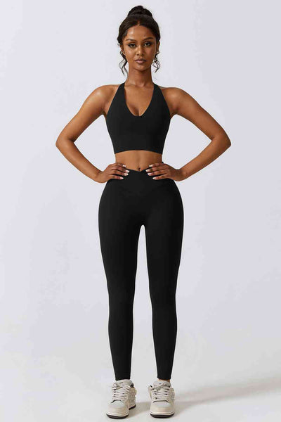 BEAUTIFUL I AM Crisscross Sports Bra and Leggings Active Wear Set