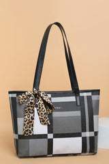 BEAUTIFUL I AM Color Block Tie Detail PU Leather Tote Bag