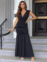 BEAUTIFUL I AM Ruched Plunge Sleeveless Maxi Dress