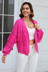 BEAUTIFUL I AM Fringe Trim Open Front Cardigan