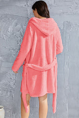 BEAUTIFUL I AM Fuzzy Tied Pocketed Hooded Lounge Robe