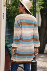 BEAUTIFUL I AM Full Size Striped Long Sleeve Openwork Cardigan