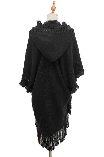 BEAUTIFUL I AM Fringe Hem Hooded Poncho