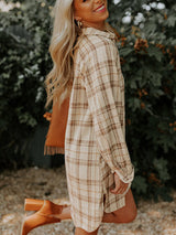 BEAUTIFUL I AM Plaid Collared Neck Long Sleeve Shirt Dress