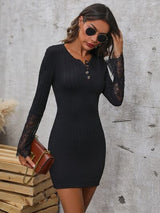 BEAUTIFUL I AM Lace Detail Half Button Wrap Dress