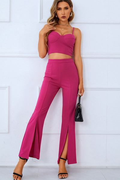 BEAUTIFUL I AM Sweetheart Neck Sports Cami and Slit Ankle Flare Pants Set