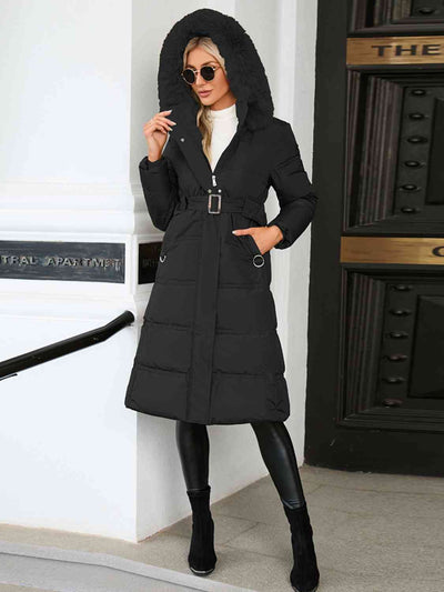 BEAUTIFUL I AM Longline Hooded Winter Coat Jacket with Pockets