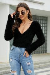 BEAUTIFUL I AM Surplice Long Sleeve Cropped Sweater