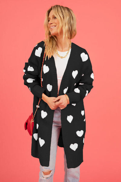 BEAUTIFUL I AM Heart Graphic Open Front Cardigan with Pockets