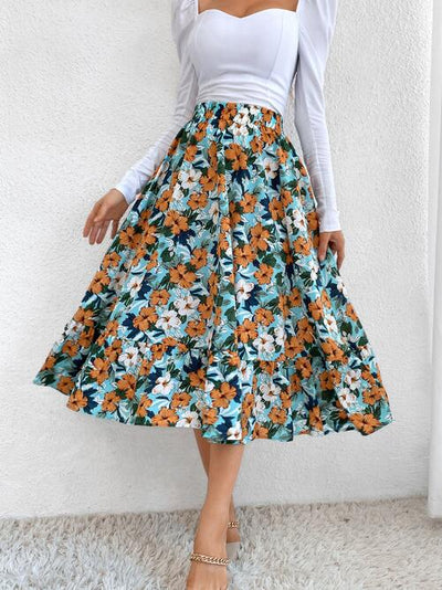 BEAUTIFUL I AM Printed Ruffle Hem Midi Skirt Dress