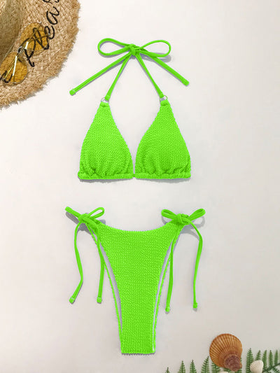 BEAUTIFUL I AM Textured Halter Neck Two-Piece Bikini Swim Set