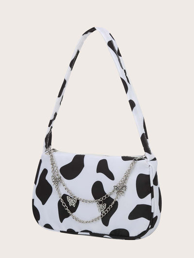 BEAUTIFUL I AM Cow Print Butterfly Charm Shoulder Bag