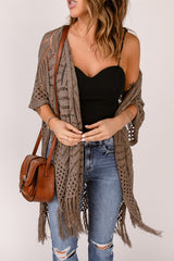 BEAUTIFUL I AM Fringe Hem Slit Open Front Cardigan