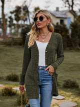 BEAUTIFUL I AM Ribbed Button-UP Cardigan with Pockets