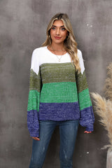 BEAUTIFUL I AM Color Block Round Neck Dropped Shoulder Sweater