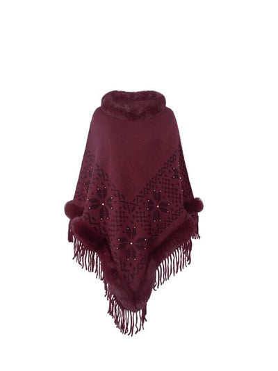 BEAUTIFUL I AM Fringe Geometric Cape Sleeve Poncho