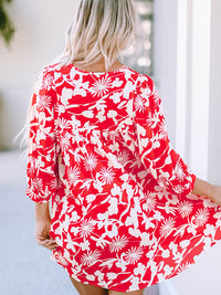 BEAUTIFUL I AM Floral Print Notched Neck Mini Dress