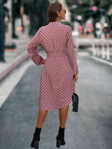 BEAUTIFUL I AM Printed Notched Tie Front Long Sleeve Dress