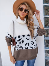 BEAUTIFUL I AM Leopard Color Block Turtleneck Sweater