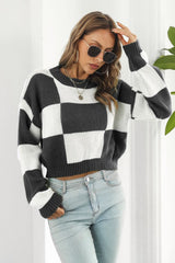 BEAUTIFUL I AM Color Block Round Neck Dropped Shoulder Sweater