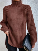 BEAUTIFUL I AM Full Size Turtleneck Rib-Knit Slit Sweater