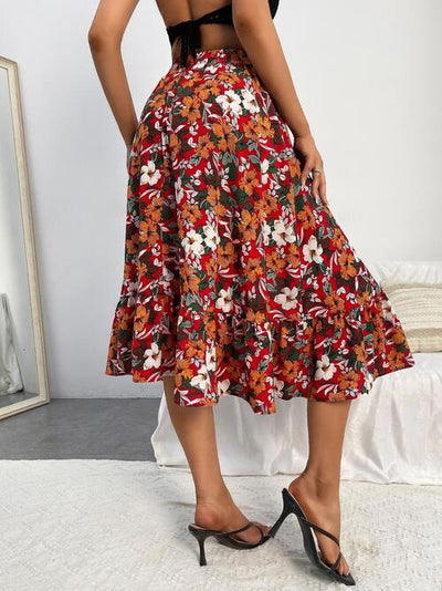 BEAUTIFUL I AM Printed Ruffle Hem Midi Skirt Dress