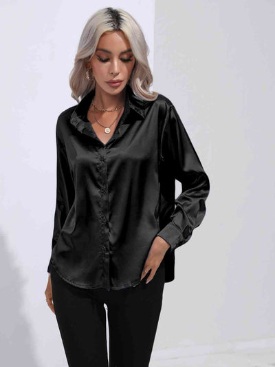 BEAUTIFUL I AM Collared Neck Buttoned Long Sleeve Shirt