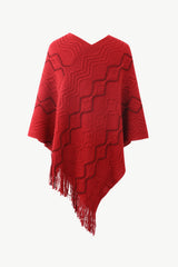 BEAUTIFUL I AM Pearl Trim V-Neck Fringe Hem Poncho