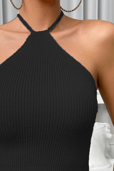 BEAUTIFUL I AM Halter Neck Ribbed Cropped Knit Top Shirt