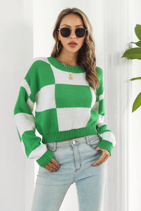 BEAUTIFUL I AM Color Block Round Neck Dropped Shoulder Sweater