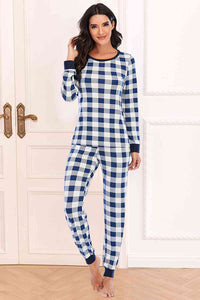 BEAUTIFUL I AM Plaid Round Neck Top Sleep Wear Set