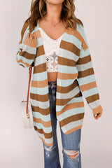 BEAUTIFUL I AM Full Size Striped Long Sleeve Openwork Cardigan