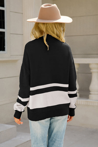 BEAUTIFUL I AM Two-Tone Long Sleeve Zip-Up Knit Top Shirt