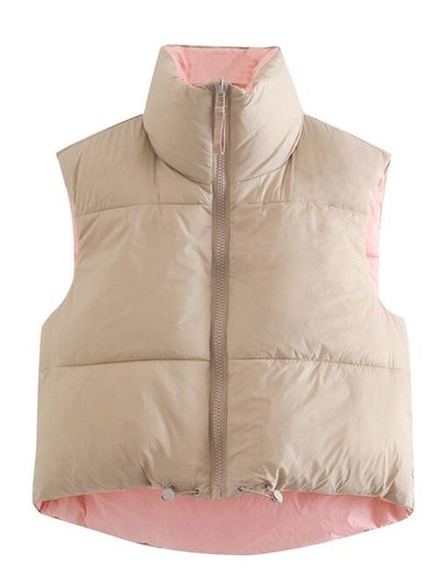 BEAUTIFUL I AM Zip Up Drawstring Reversible Jacket Vest