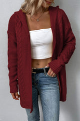 BEAUTIFUL I AM Cable-Knit Dropped Shoulder Hooded Cardigan